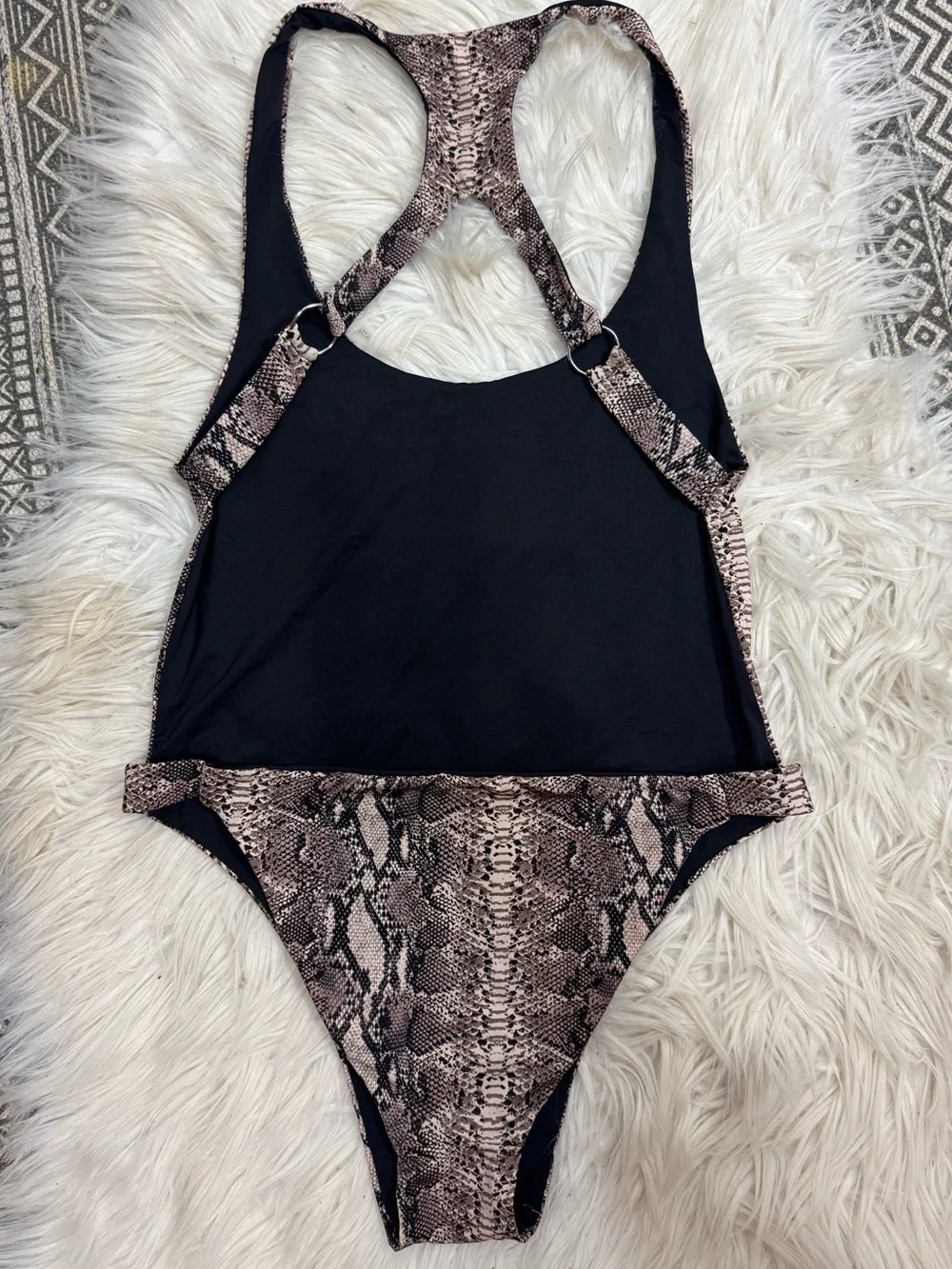 Frankie's Bikinis Snake Print One-Piece Swimsuit Open Back